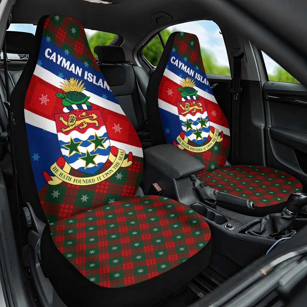 Cayman Islands Xmas Car Seat Cover Christmas Plaid Turtle and Coat of Arms Red Green Blue - Wonder Print Shop