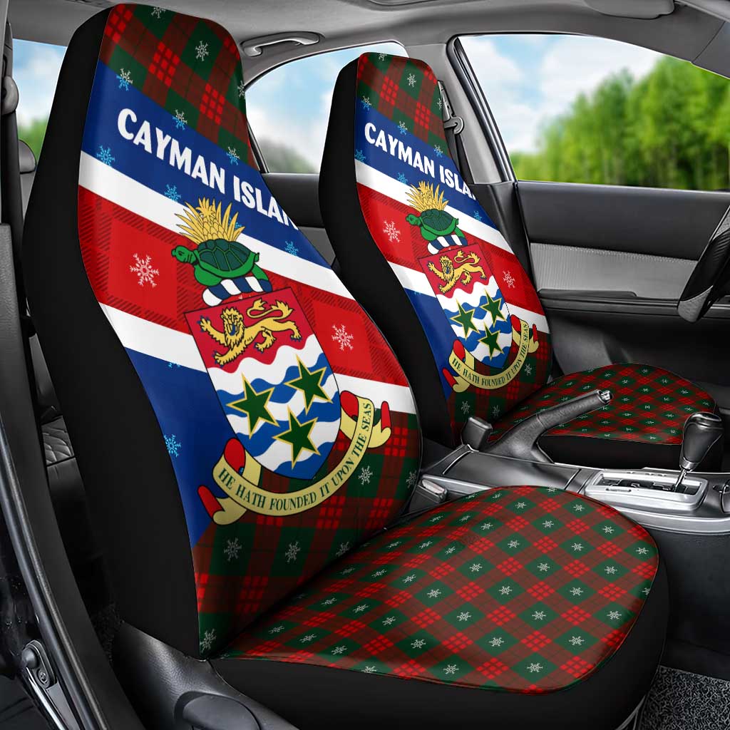 Cayman Islands Xmas Car Seat Cover Christmas Plaid Turtle and Coat of Arms Red Green Blue - Wonder Print Shop