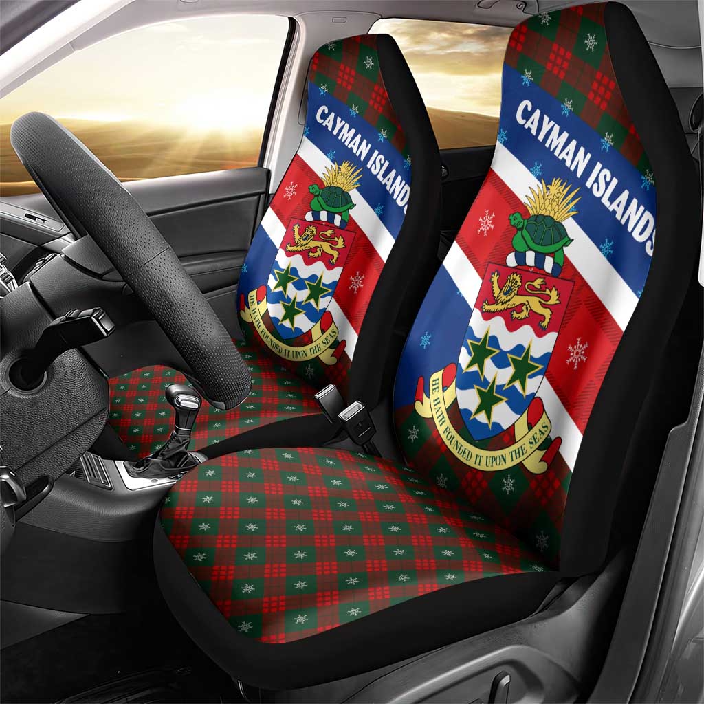 Cayman Islands Xmas Car Seat Cover Christmas Plaid Turtle and Coat of Arms Red Green Blue - Wonder Print Shop