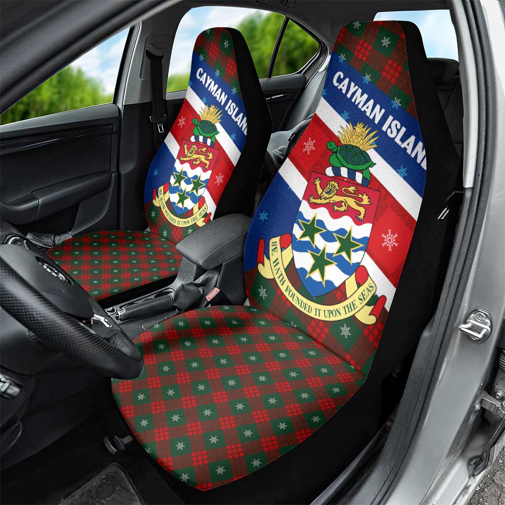 Cayman Islands Xmas Car Seat Cover Christmas Plaid Turtle and Coat of Arms Red Green Blue - Wonder Print Shop