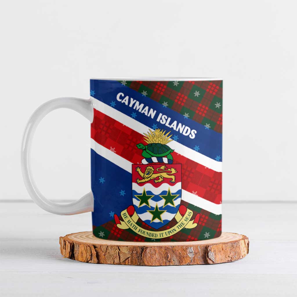 Cayman Islands Xmas Ceramic Mug Christmas Plaid Turtle and Coat of Arms Red Green Blue - Wonder Print Shop