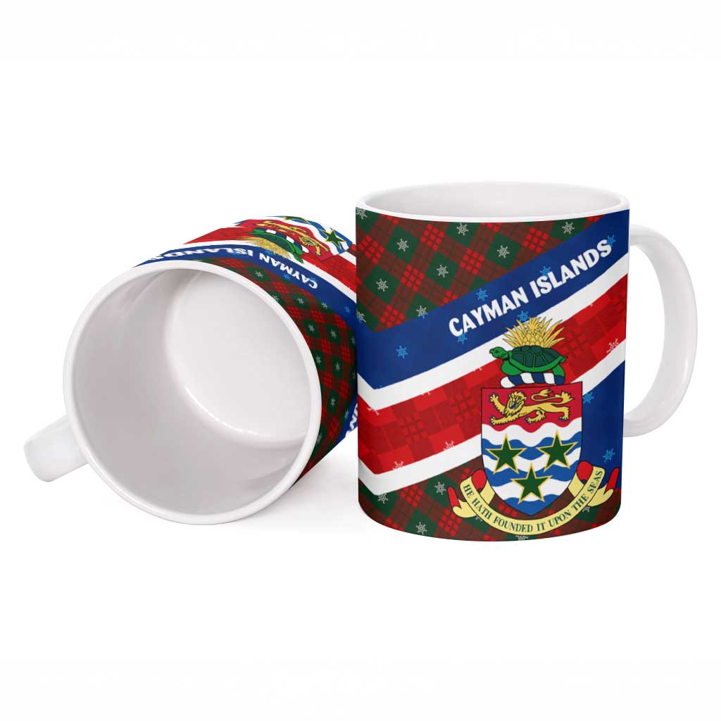 Cayman Islands Xmas Ceramic Mug Christmas Plaid Turtle and Coat of Arms Red Green Blue - Wonder Print Shop