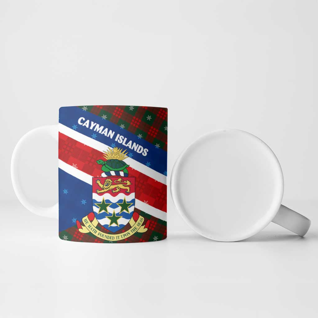 Cayman Islands Xmas Ceramic Mug Christmas Plaid Turtle and Coat of Arms Red Green Blue - Wonder Print Shop
