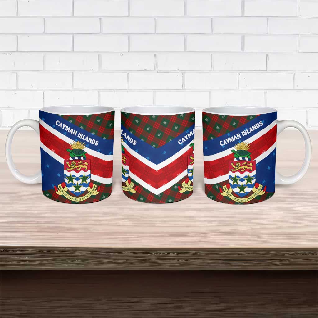 Cayman Islands Xmas Ceramic Mug Christmas Plaid Turtle and Coat of Arms Red Green Blue - Wonder Print Shop