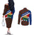 Cayman Islands Xmas Couples Matching Off The Shoulder Long Sleeve Dress and Long Sleeve Button Shirt Christmas Plaid Turtle and Coat of Arms Red Green Blue - Wonder Print Shop