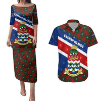 Cayman Islands Xmas Couples Matching Puletasi and Hawaiian Shirt Christmas Plaid Turtle and Coat of Arms Red Green Blue - Wonder Print Shop