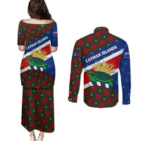 Cayman Islands Xmas Couples Matching Puletasi and Long Sleeve Button Shirt Christmas Plaid Turtle and Coat of Arms Red Green Blue - Wonder Print Shop