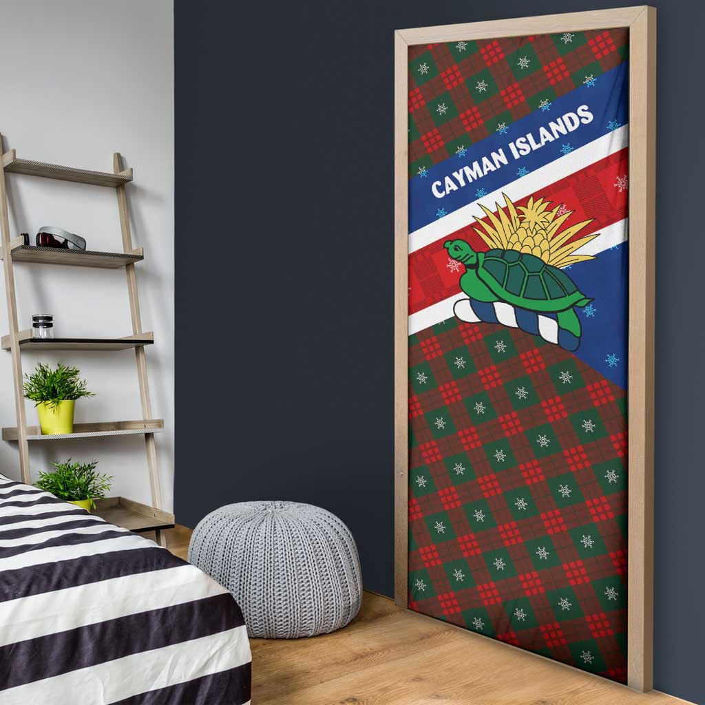 Cayman Islands Xmas Door Cover Christmas Plaid Turtle and Coat of Arms Red Green Blue - Wonder Print Shop