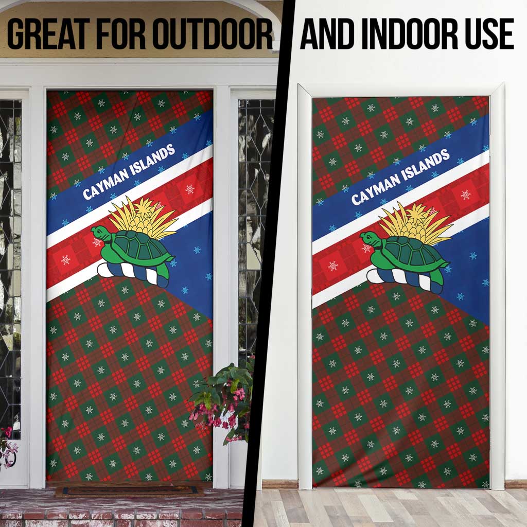 Cayman Islands Xmas Door Cover Christmas Plaid Turtle and Coat of Arms Red Green Blue - Wonder Print Shop