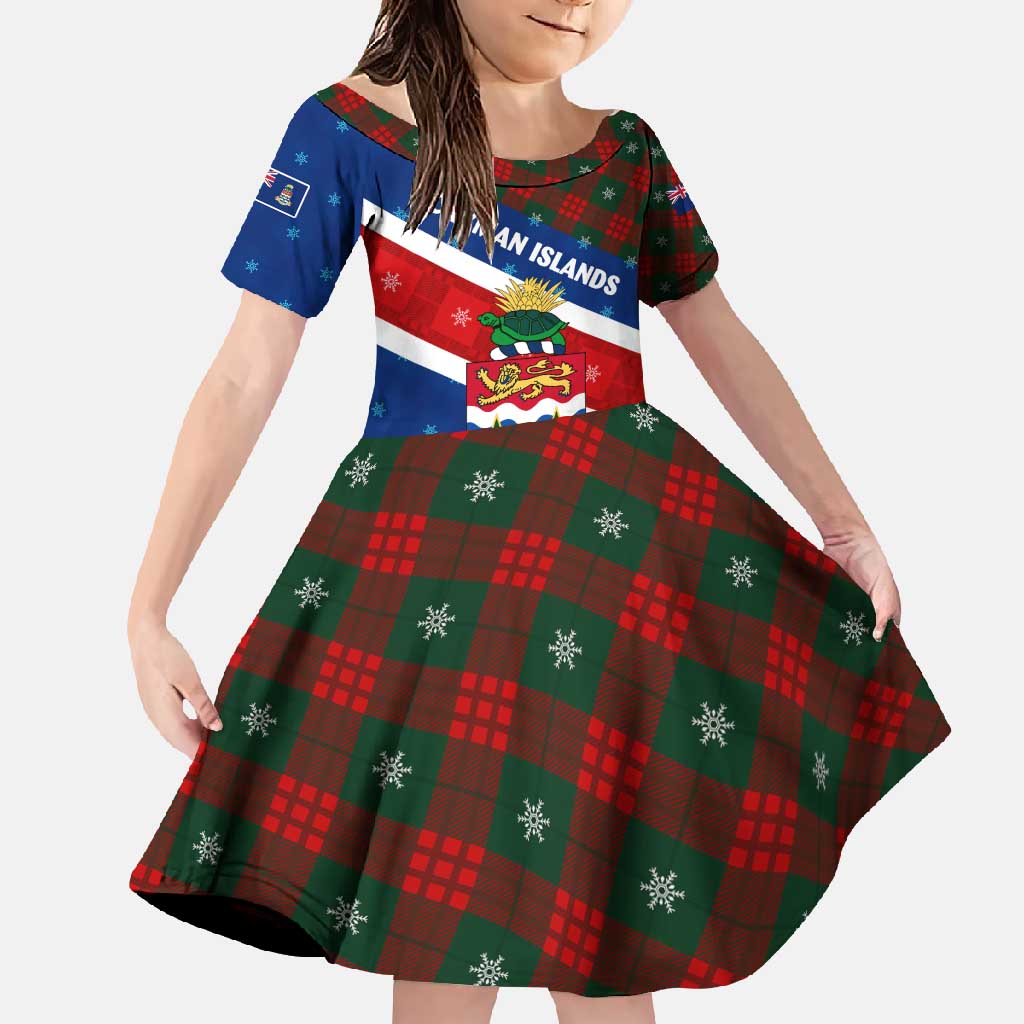 Cayman Islands Xmas Family Matching Mermaid Dress and Hawaiian Shirt Christmas Plaid Turtle and Coat of Arms Red Green Blue - Wonder Print Shop