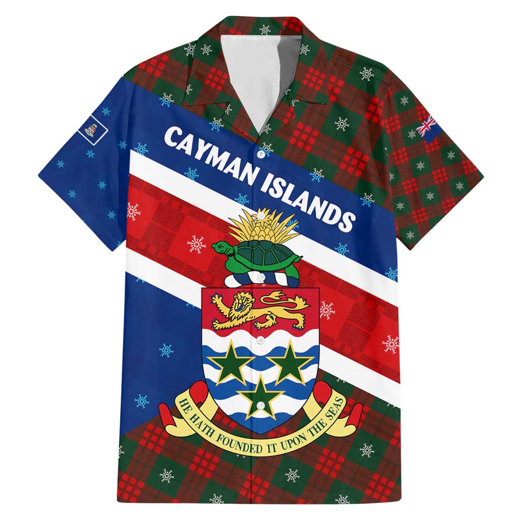Cayman Islands Xmas Family Matching Mermaid Dress and Hawaiian Shirt Christmas Plaid Turtle and Coat of Arms Red Green Blue - Wonder Print Shop