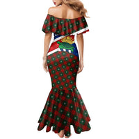 Cayman Islands Xmas Family Matching Mermaid Dress and Hawaiian Shirt Christmas Plaid Turtle and Coat of Arms Red Green Blue - Wonder Print Shop