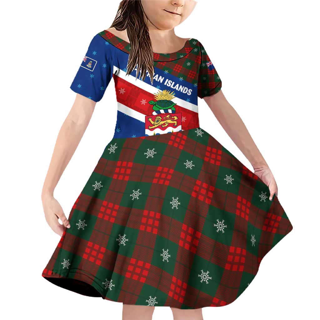 Cayman Islands Xmas Family Matching Off Shoulder Short Dress and Hawaiian Shirt Christmas Plaid Turtle and Coat of Arms Red Green Blue - Wonder Print Shop