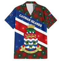 Cayman Islands Xmas Family Matching Off Shoulder Short Dress and Hawaiian Shirt Christmas Plaid Turtle and Coat of Arms Red Green Blue - Wonder Print Shop