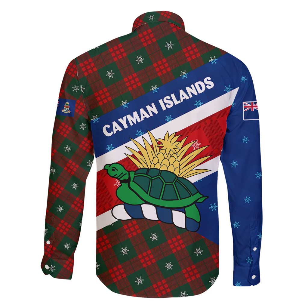 Cayman Islands Xmas Family Matching Off Shoulder Short Dress and Hawaiian Shirt Christmas Plaid Turtle and Coat of Arms Red Green Blue - Wonder Print Shop