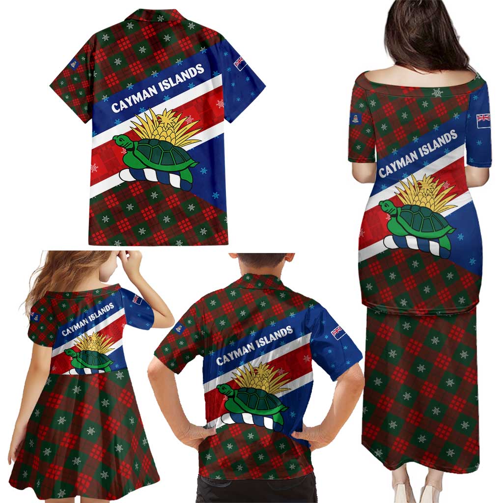 Cayman Islands Xmas Family Matching Puletasi and Hawaiian Shirt Christmas Plaid Turtle and Coat of Arms Red Green Blue - Wonder Print Shop