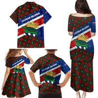 Cayman Islands Xmas Family Matching Puletasi and Hawaiian Shirt Christmas Plaid Turtle and Coat of Arms Red Green Blue - Wonder Print Shop