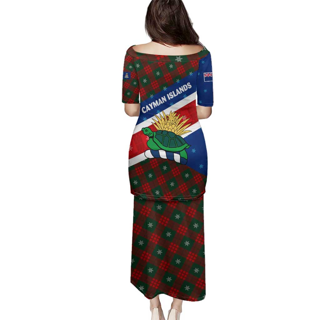 Cayman Islands Xmas Family Matching Puletasi and Hawaiian Shirt Christmas Plaid Turtle and Coat of Arms Red Green Blue - Wonder Print Shop
