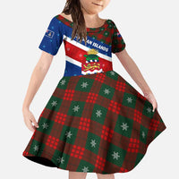 Cayman Islands Xmas Family Matching Short Sleeve Bodycon Dress and Hawaiian Shirt Christmas Plaid Turtle and Coat of Arms Red Green Blue - Wonder Print Shop