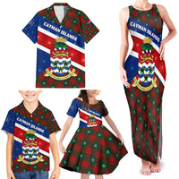 Cayman Islands Xmas Family Matching Tank Maxi Dress and Hawaiian Shirt Christmas Plaid Turtle and Coat of Arms Red Green Blue - Wonder Print Shop