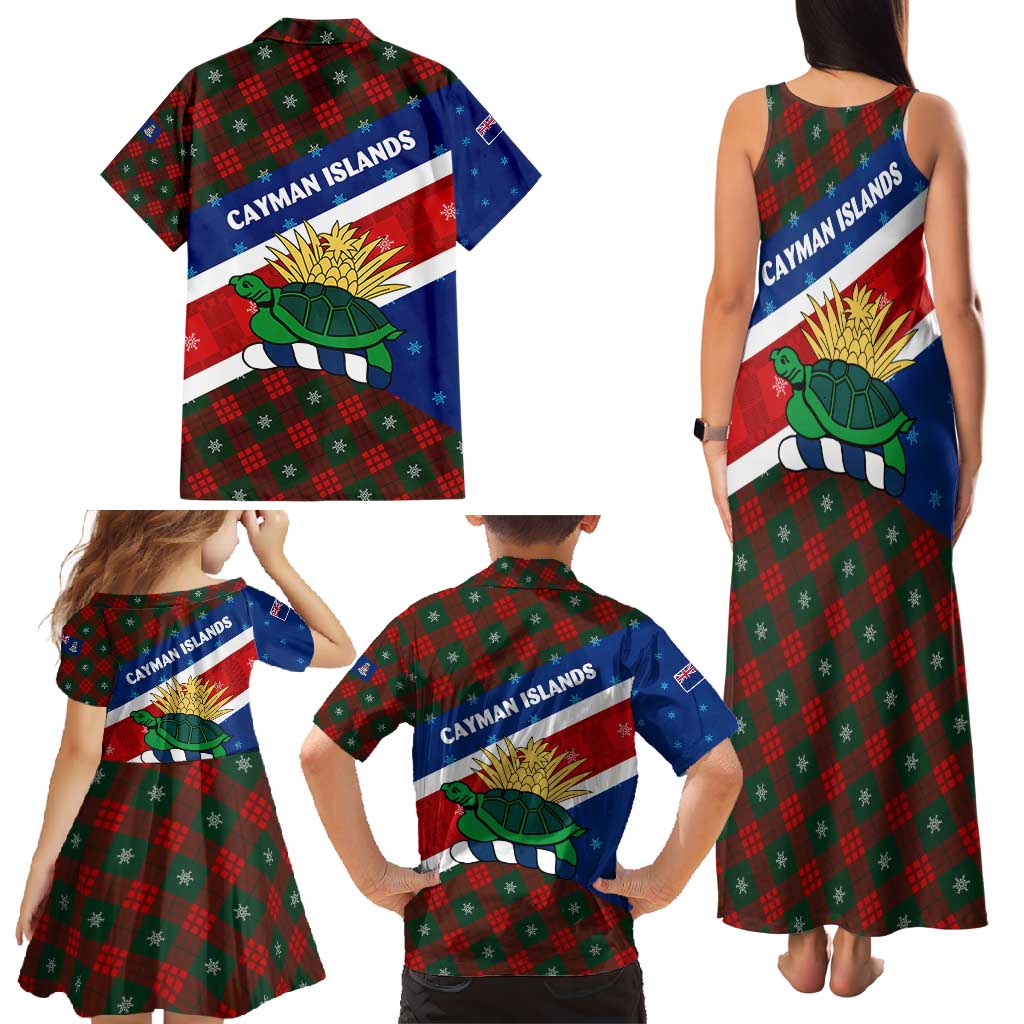 Cayman Islands Xmas Family Matching Tank Maxi Dress and Hawaiian Shirt Christmas Plaid Turtle and Coat of Arms Red Green Blue - Wonder Print Shop