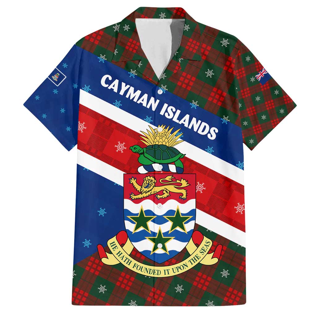 Cayman Islands Xmas Family Matching Tank Maxi Dress and Hawaiian Shirt Christmas Plaid Turtle and Coat of Arms Red Green Blue - Wonder Print Shop