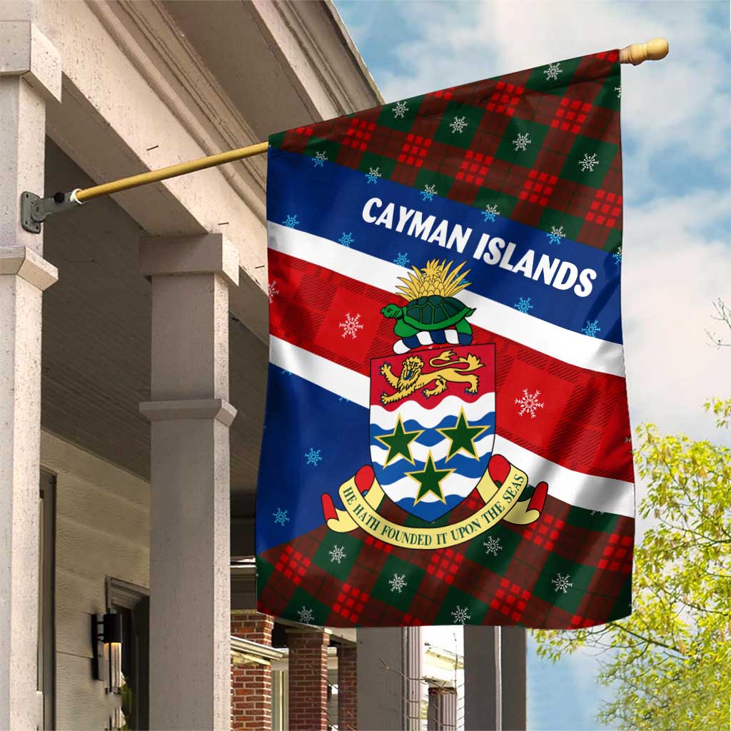 Cayman Islands Xmas Garden Flag Christmas Plaid Turtle and Coat of Arms Red Green Blue - Wonder Print Shop