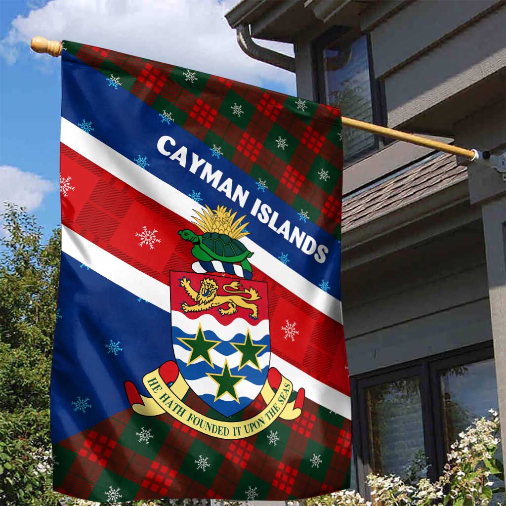 Cayman Islands Xmas Garden Flag Christmas Plaid Turtle and Coat of Arms Red Green Blue - Wonder Print Shop