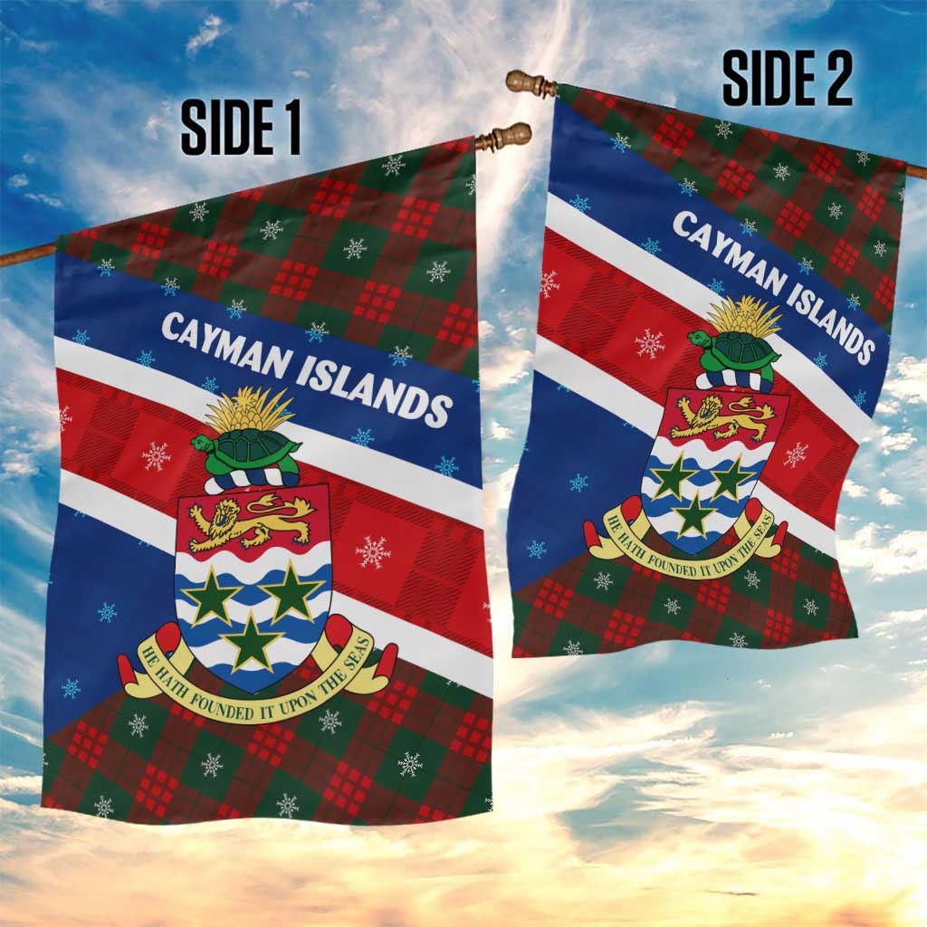 Cayman Islands Xmas Garden Flag Christmas Plaid Turtle and Coat of Arms Red Green Blue - Wonder Print Shop