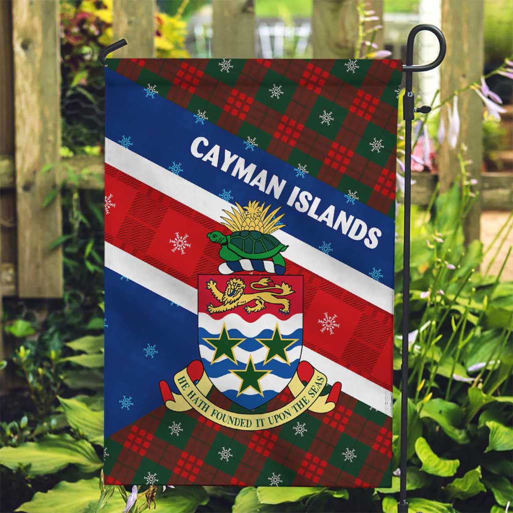 Cayman Islands Xmas Garden Flag Christmas Plaid Turtle and Coat of Arms Red Green Blue - Wonder Print Shop