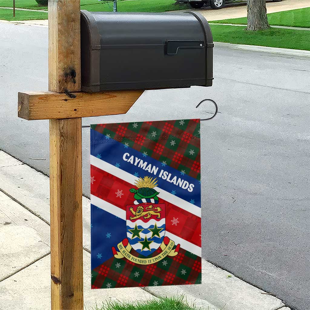 Cayman Islands Xmas Garden Flag Christmas Plaid Turtle and Coat of Arms Red Green Blue - Wonder Print Shop