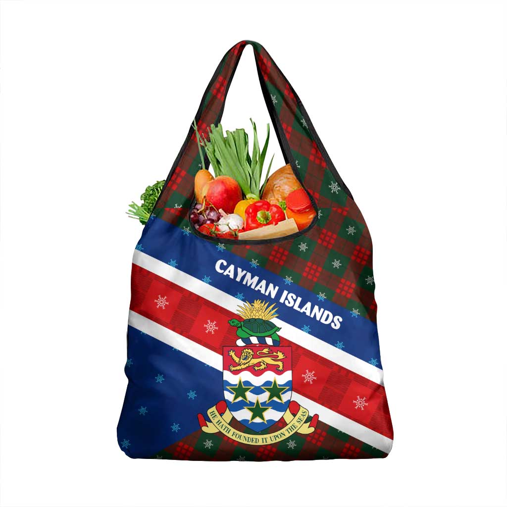 Cayman Islands Xmas Grocery Bag Christmas Plaid Turtle and Coat of Arms Red Green Blue - Wonder Print Shop
