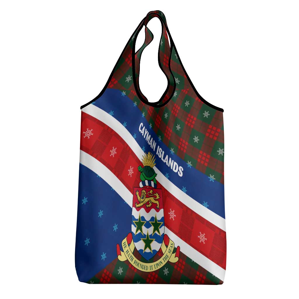 Cayman Islands Xmas Grocery Bag Christmas Plaid Turtle and Coat of Arms Red Green Blue - Wonder Print Shop
