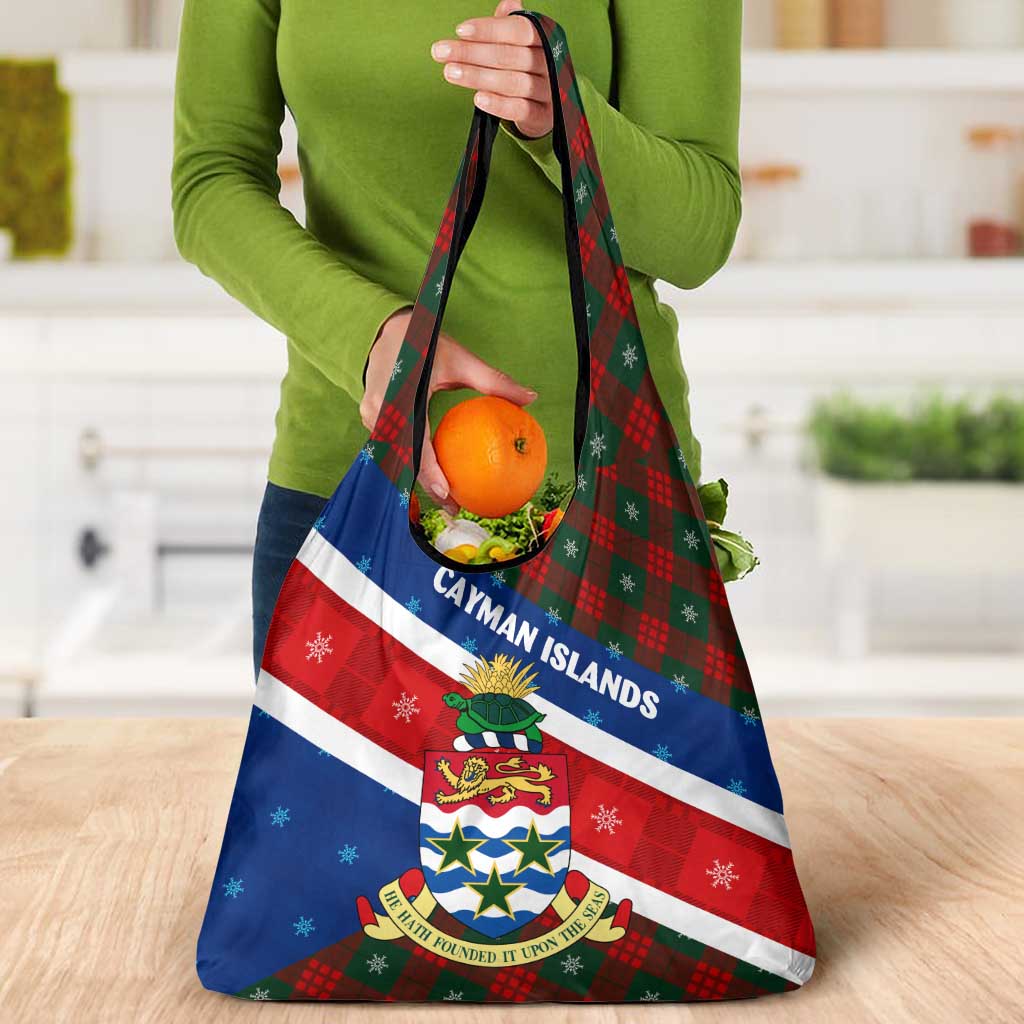 Cayman Islands Xmas Grocery Bag Christmas Plaid Turtle and Coat of Arms Red Green Blue - Wonder Print Shop