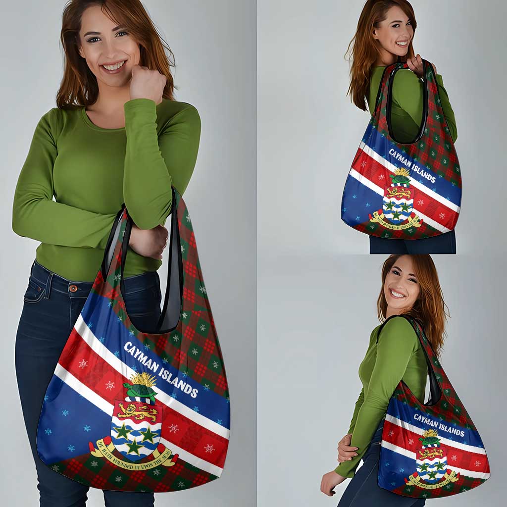 Cayman Islands Xmas Grocery Bag Christmas Plaid Turtle and Coat of Arms Red Green Blue - Wonder Print Shop