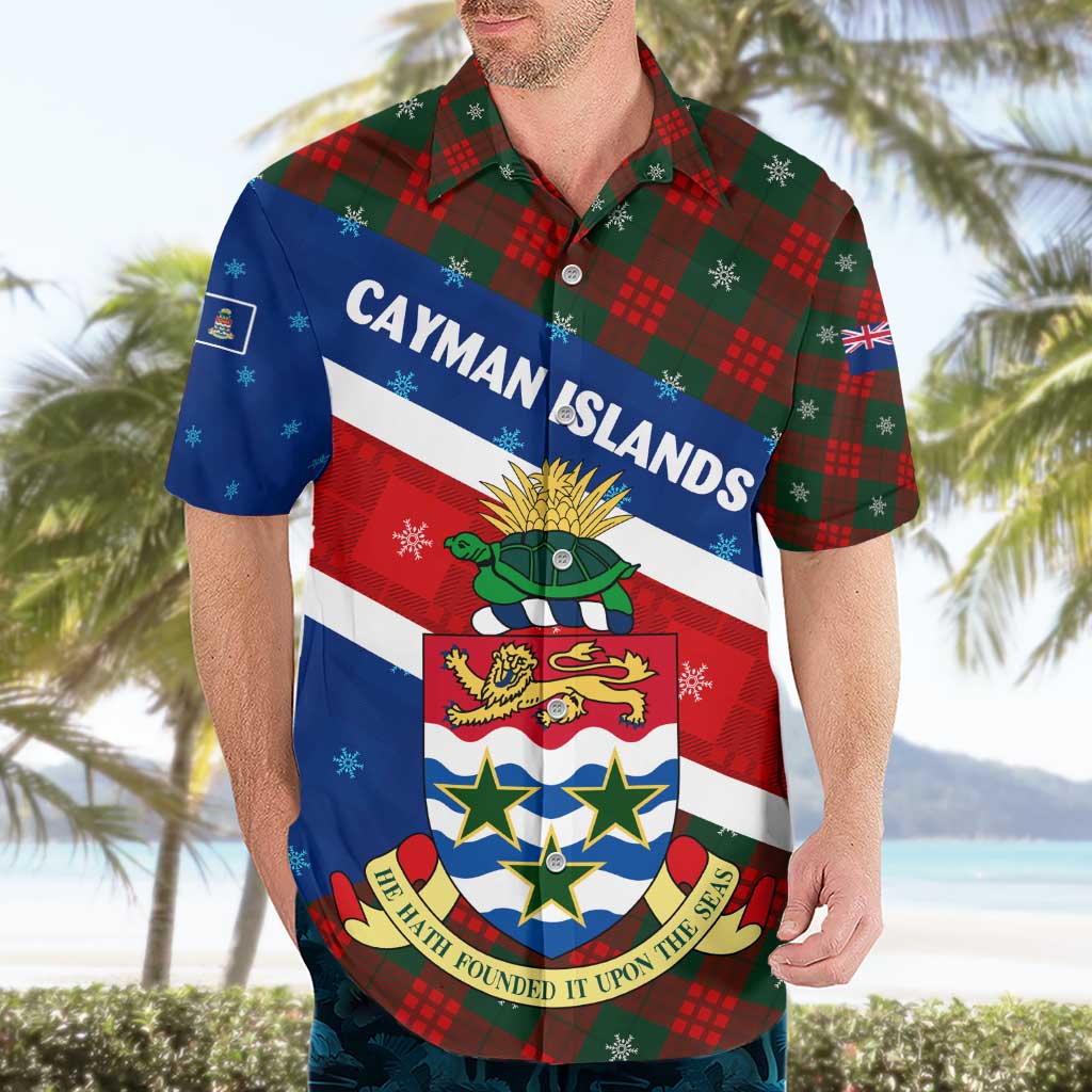 Cayman Islands Xmas Hawaiian Shirt Christmas Plaid Turtle and Coat of Arms Red Green Blue - Wonder Print Shop