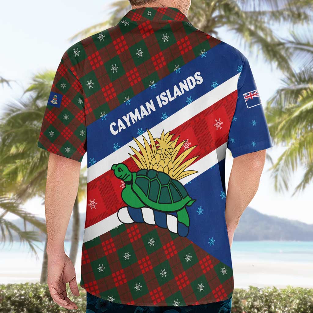 Cayman Islands Xmas Hawaiian Shirt Christmas Plaid Turtle and Coat of Arms Red Green Blue - Wonder Print Shop
