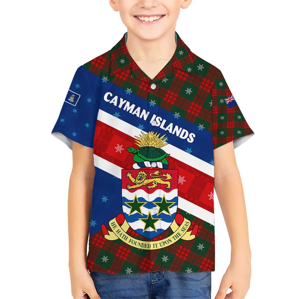 Cayman Islands Xmas Hawaiian Shirt Christmas Plaid Turtle and Coat of Arms Red Green Blue - Wonder Print Shop