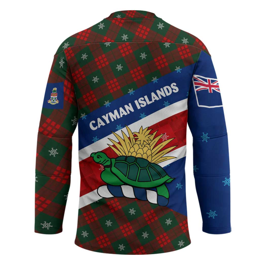 Cayman Islands Xmas Hockey Jersey Christmas Plaid Turtle and Coat of Arms Red Green Blue - Wonder Print Shop