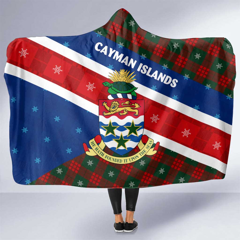 Cayman Islands Xmas Hooded Blanket Christmas Plaid Turtle and Coat of Arms Red Green Blue - Wonder Print Shop