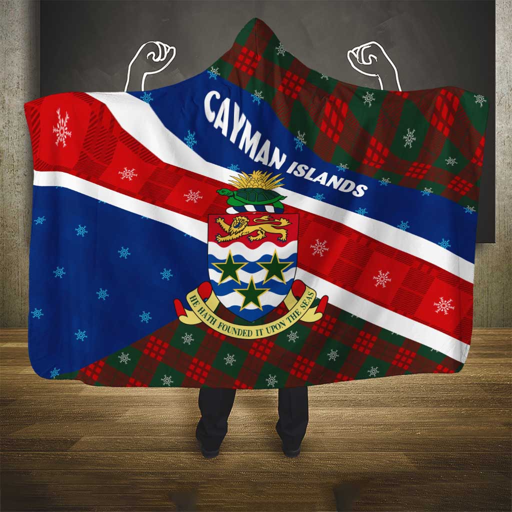 Cayman Islands Xmas Hooded Blanket Christmas Plaid Turtle and Coat of Arms Red Green Blue - Wonder Print Shop
