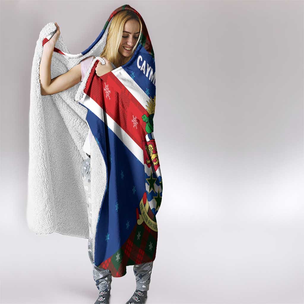 Cayman Islands Xmas Hooded Blanket Christmas Plaid Turtle and Coat of Arms Red Green Blue - Wonder Print Shop