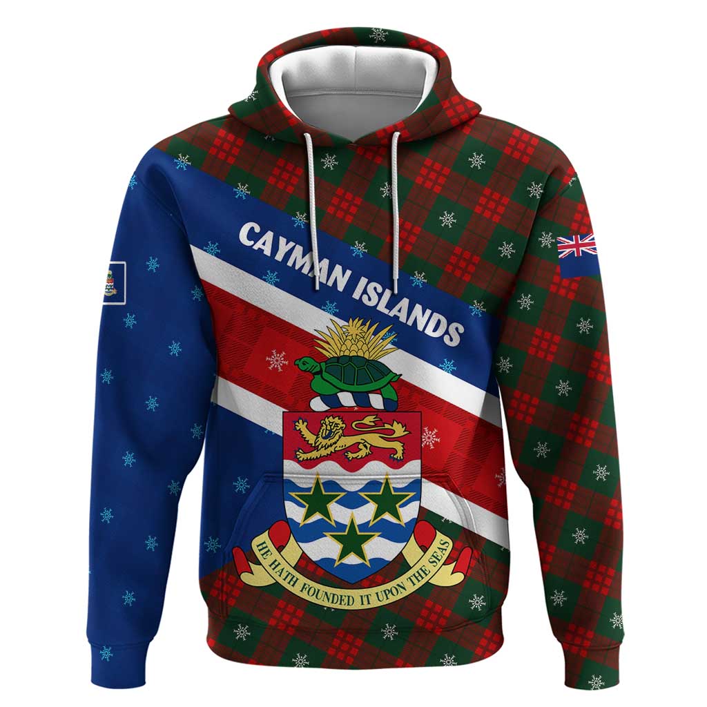 Cayman Islands Xmas Hoodie Christmas Plaid Turtle and Coat of Arms Red Green Blue - Wonder Print Shop