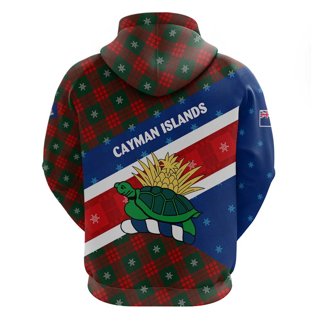 Cayman Islands Xmas Hoodie Christmas Plaid Turtle and Coat of Arms Red Green Blue - Wonder Print Shop