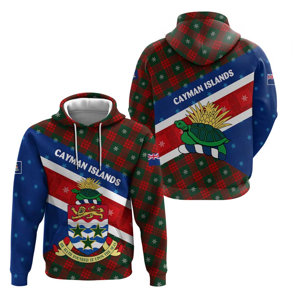 Cayman Islands Xmas Hoodie Christmas Plaid Turtle and Coat of Arms Red Green Blue - Wonder Print Shop
