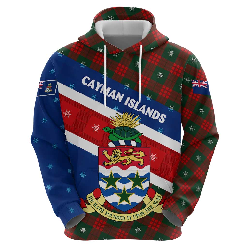 Cayman Islands Xmas Hoodie Christmas Plaid Turtle and Coat of Arms Red Green Blue - Wonder Print Shop