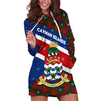Cayman Islands Xmas Hoodie Dress Christmas Plaid Turtle and Coat of Arms Red Green Blue - Wonder Print Shop