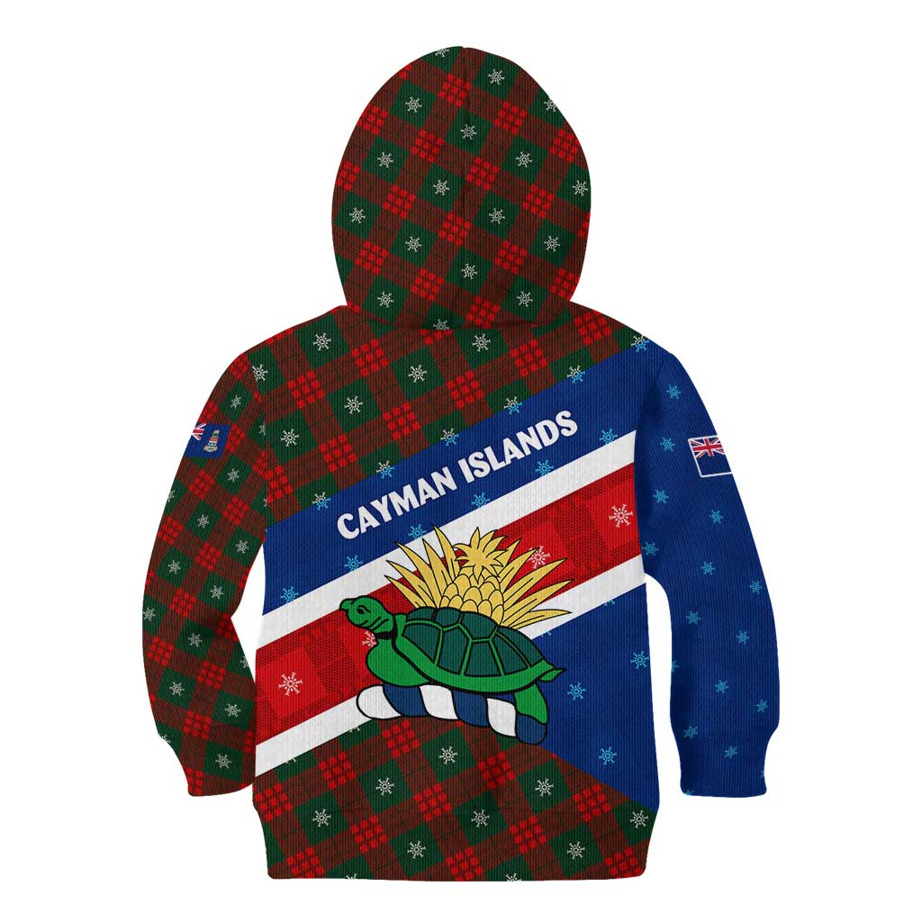 Cayman Islands Xmas Kid Hoodie Christmas Plaid Turtle and Coat of Arms Red Green Blue - Wonder Print Shop