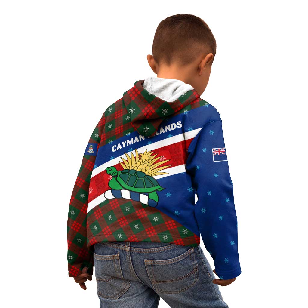 Cayman Islands Xmas Kid Hoodie Christmas Plaid Turtle and Coat of Arms Red Green Blue - Wonder Print Shop