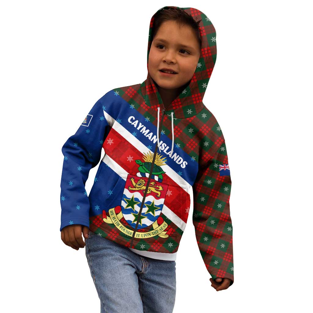 Cayman Islands Xmas Kid Hoodie Christmas Plaid Turtle and Coat of Arms Red Green Blue - Wonder Print Shop